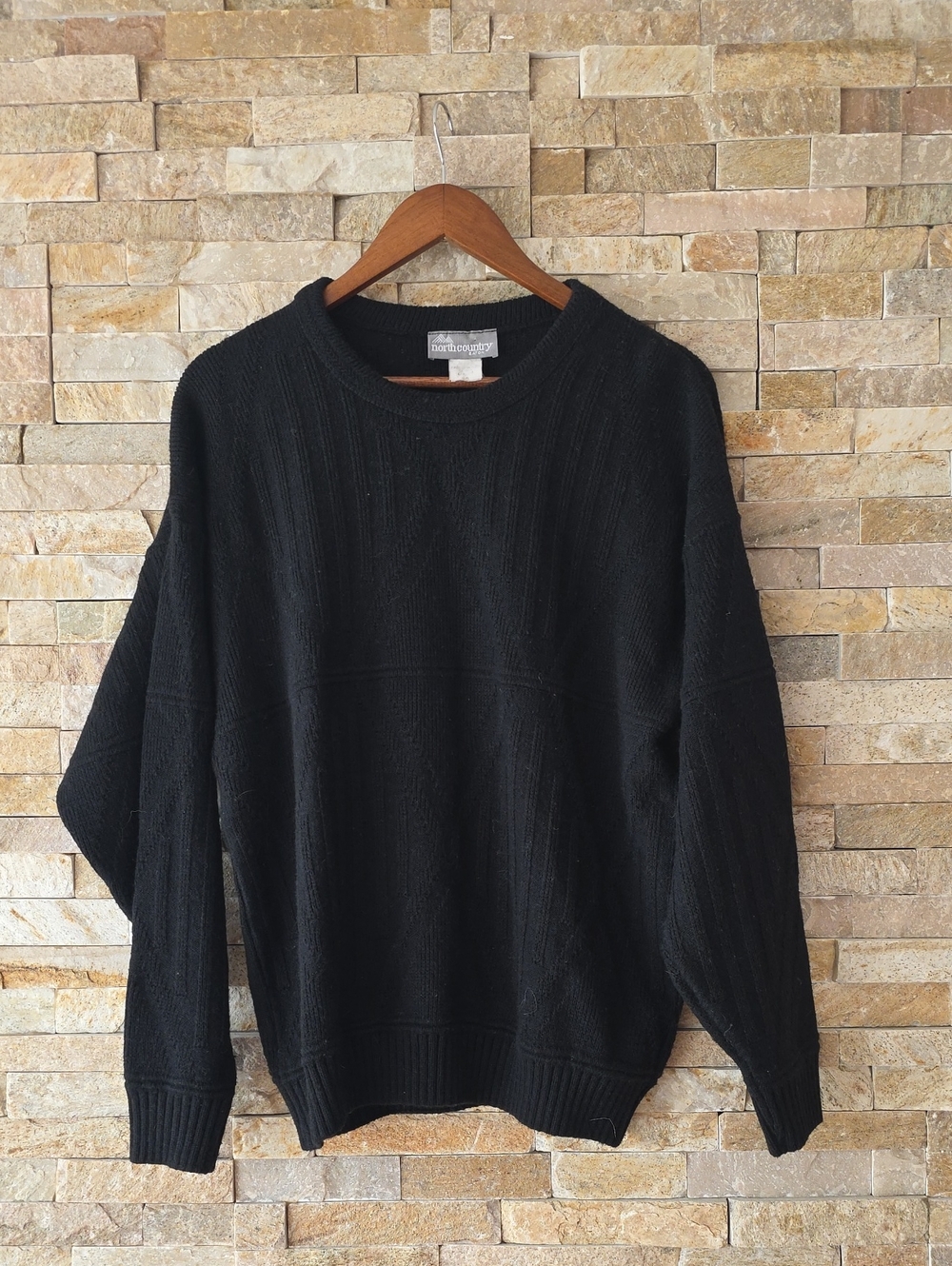 Black Ribbed Crewneck Knit Sweater